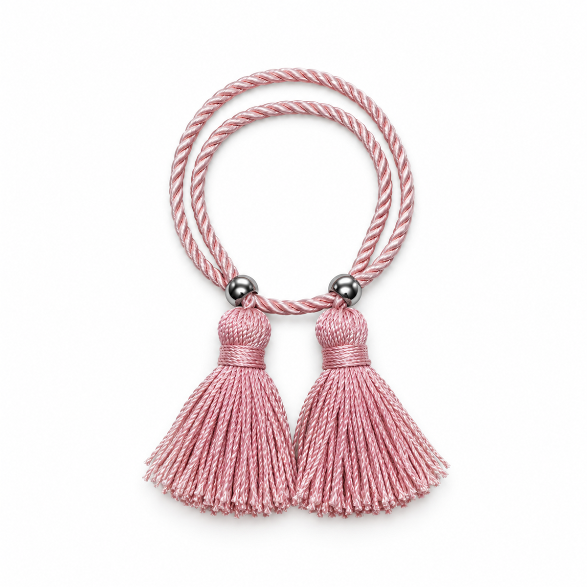 Pulsera Cuerda Borlas Flecos color Rosa claro