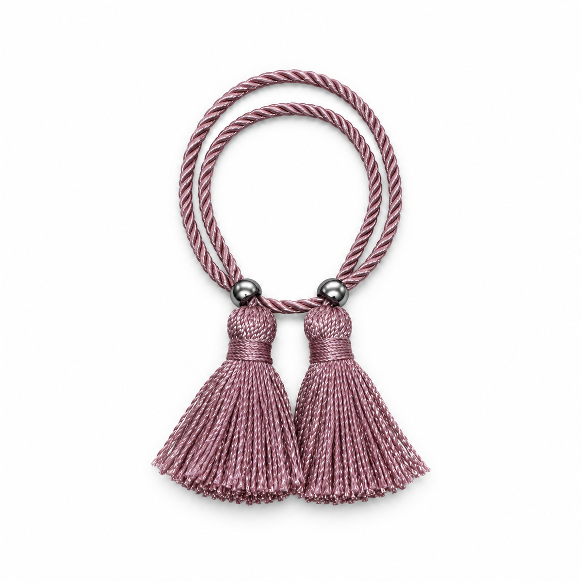 Pulsera Cuerda Borlas Flecos color Rosa malva