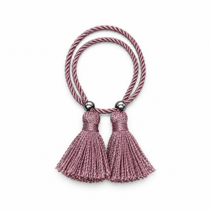 Pulsera Cuerda Borlas Flecos color Rosa malva