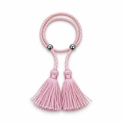 Pulsera Cuerda Borlas Flecos color Rosa