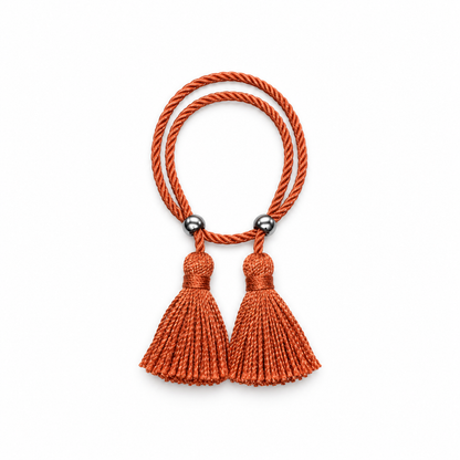 Pulsera Cuerda Borlas Flecos color Teja