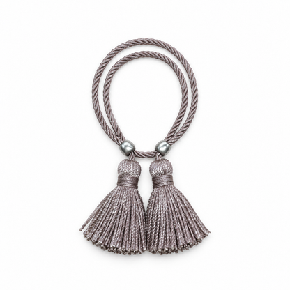 Pulsera Cuerda Borlas Flecos color Topo