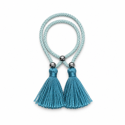 Pulsera Cuerda Borlas Flecos color Turquesa