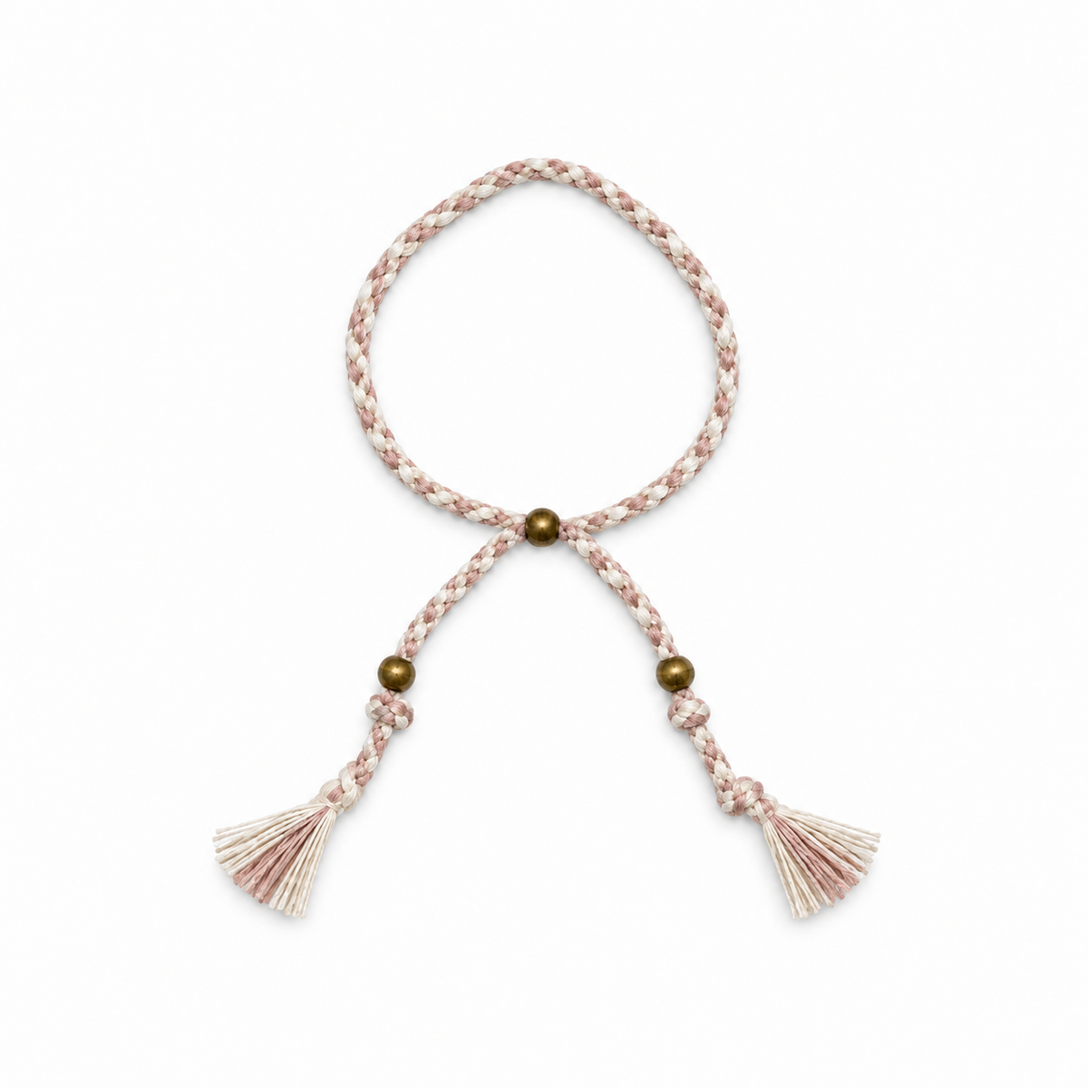 Pulsera étnica trenzada cuerda Crema y rosa