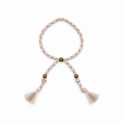 Pulsera étnica trenzada cuerda Crema y rosa