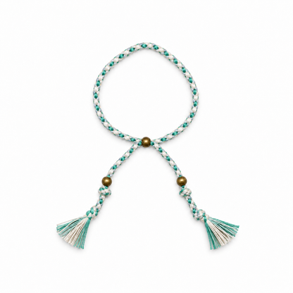 Pulsera étnica trenzada cuerda Turquesa y blanco