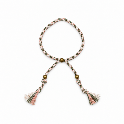 Pulsera étnica trenzada cuerda Verde y rosa claro