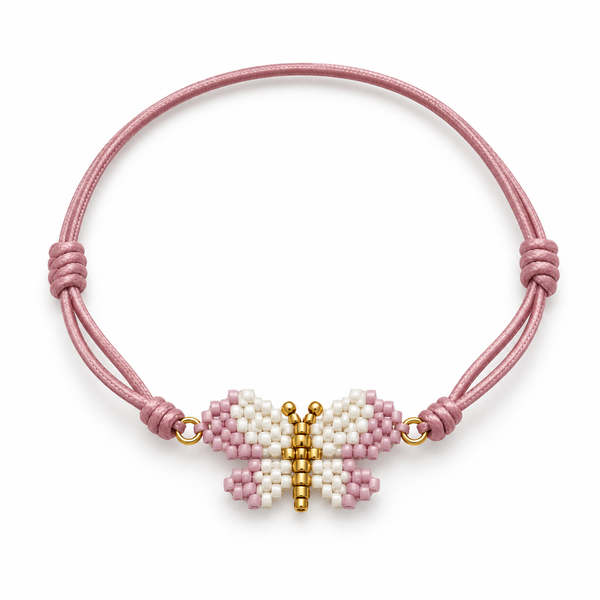 Pulsera Elástica Miyuki Libélula Rosa — fondo blanco