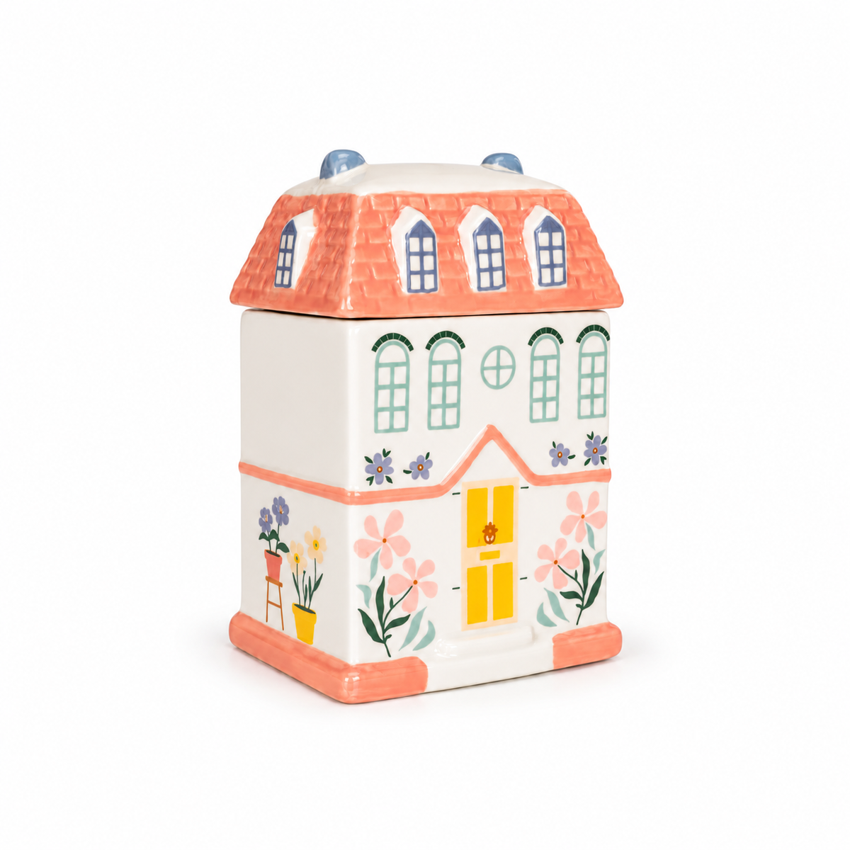 Quemador casita blanco y rosa, foto cuadrada de estudio con fondo blanco