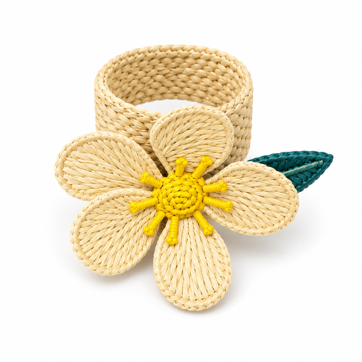 Servilletero Palma de Iraca Flor Blanca fondo blanco