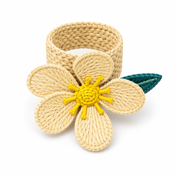 Servilletero Palma de Iraca Flor Blanca fondo blanco