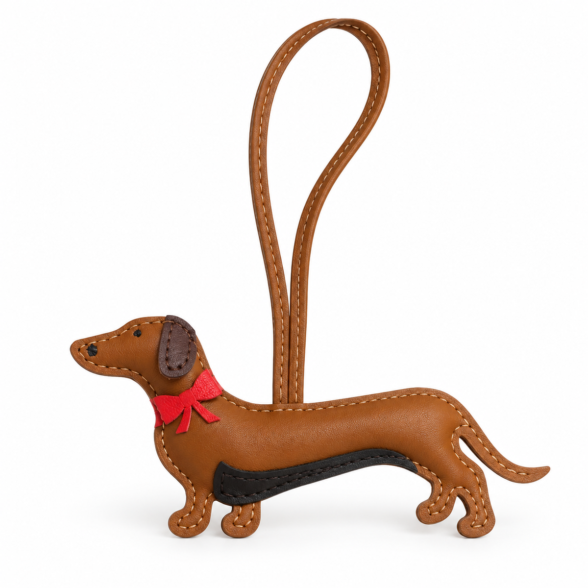 Charm perro salchicha teckel camel con lazo rojo
