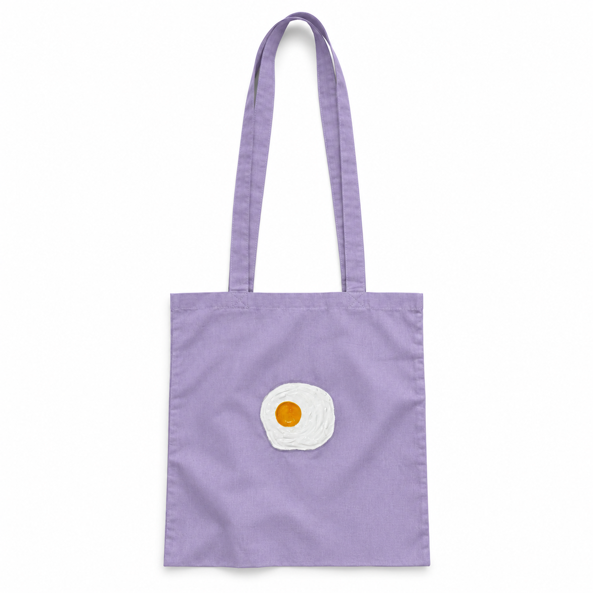 Tote bag Lila con 1 huevos fritos en relieve sobre fondo blanco