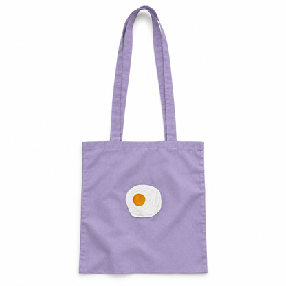 Tote bag Lila con 1 huevos fritos en relieve sobre fondo blanco