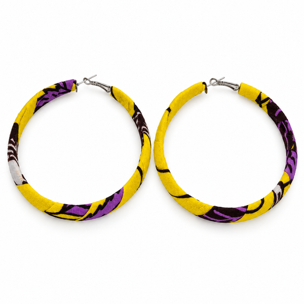 Pendientes Tela Wax Africana Redondo Amarillo Morado Marrón
