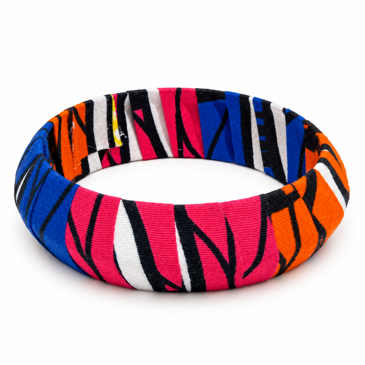 Pulsera Brazalete Tela Wax Africana Azul con Fusia